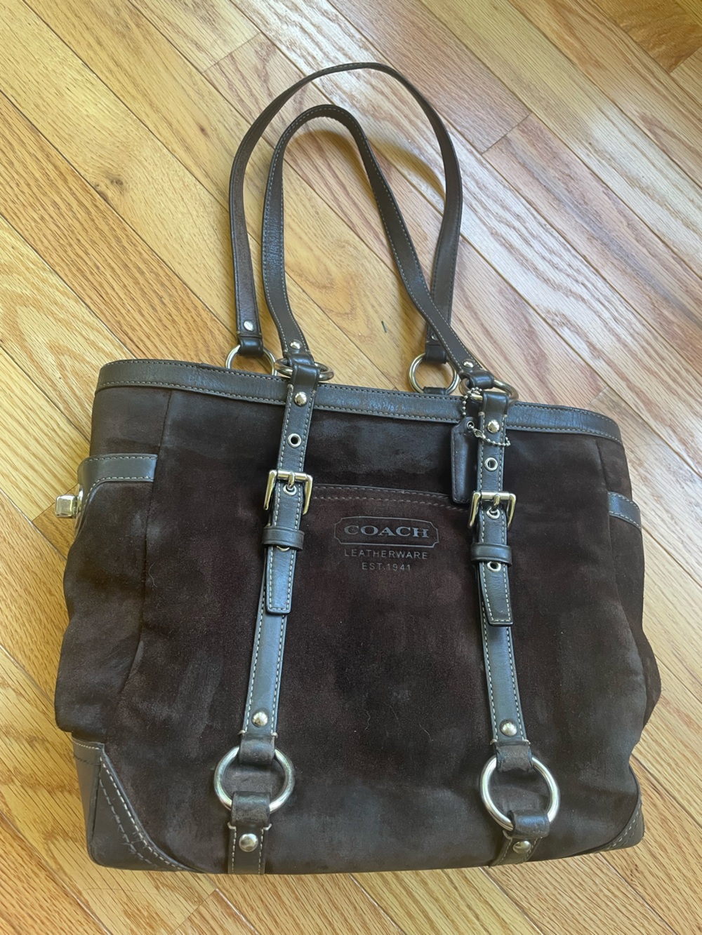 Coach Chocolate Brown Suede “Lunch Bag” with Leather Trim Y2K